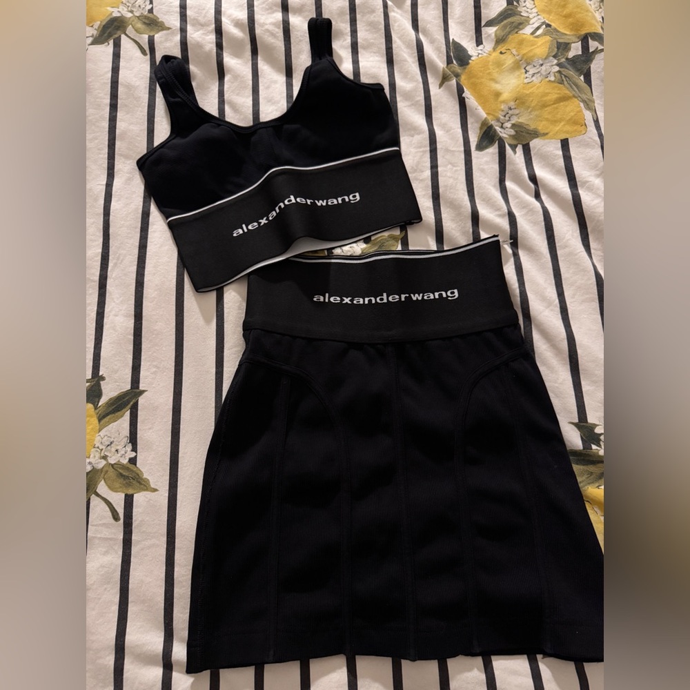 Alexander Wang ribbed logo stretch mini dress set